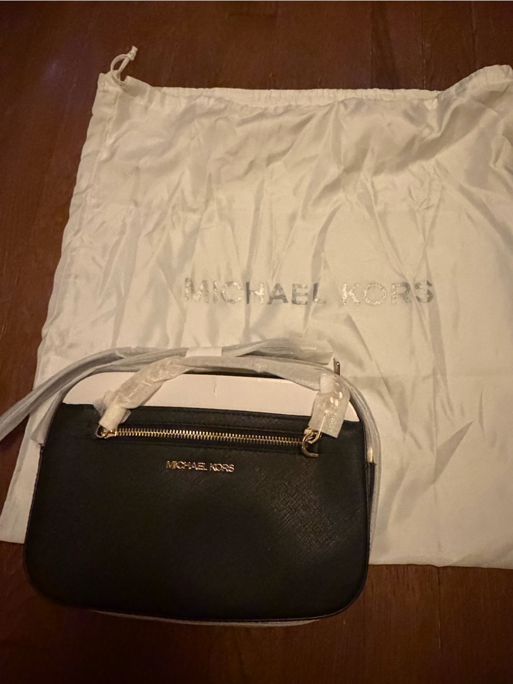 Michael Kors Black Dome Crossbody Bag with Gold Hardware